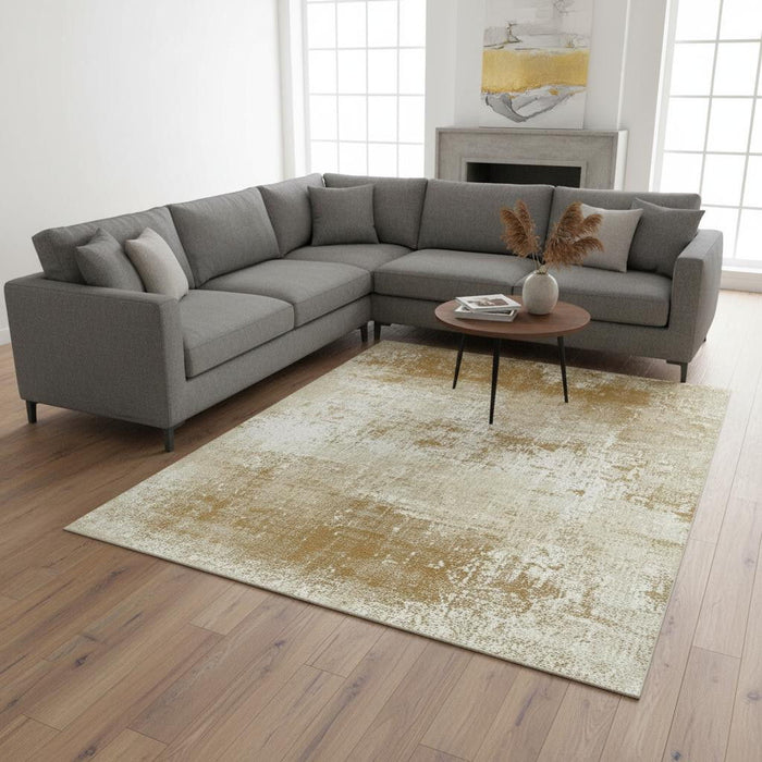 8' X 11' Abstract Washable Area Rug With UV Protection (609895) - Gold / Beige