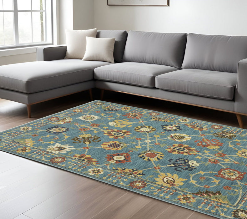 7' X 10' Traditional Oriental Area Rug With Fringe - Blue