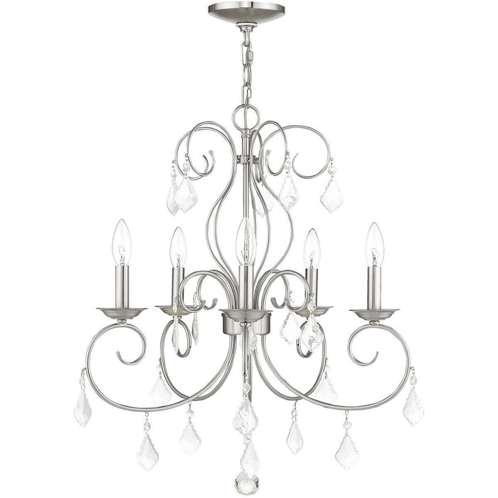 26" Five Light Dimmable Chandelier With Shades - Nickel