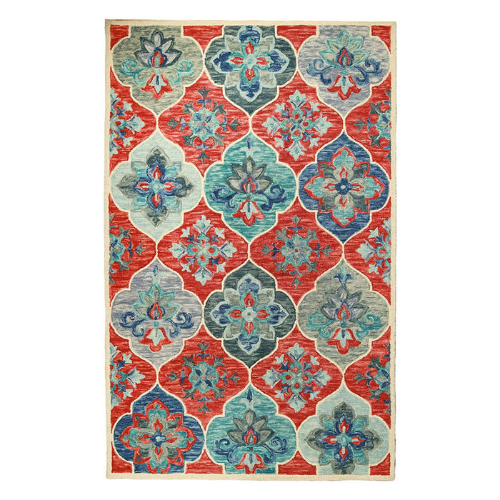 8' x 10' Wool Geometric Tufted Stain Resistant Area Rug - Blue And Rust