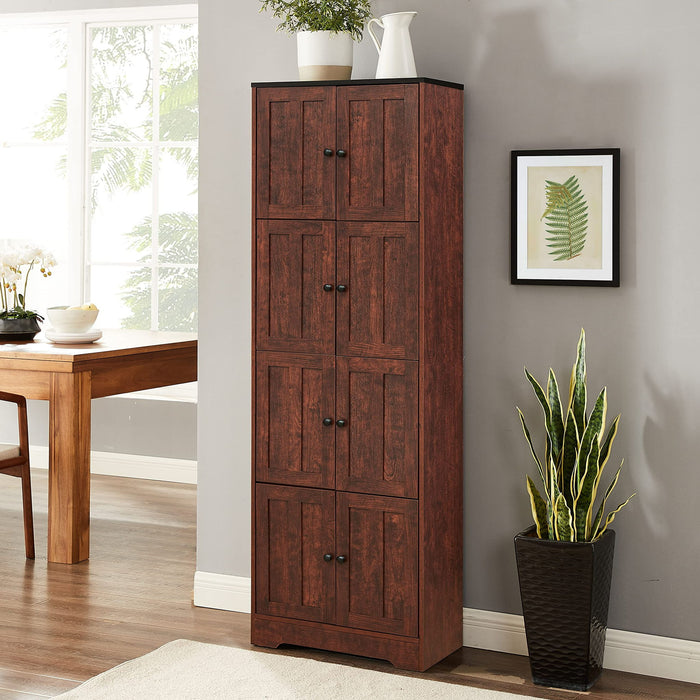 Giga tall accent storage cabinet with 8 doors and 4 shelves, ideal for living room, kitchen, office, bedroom, or bathroom storage.