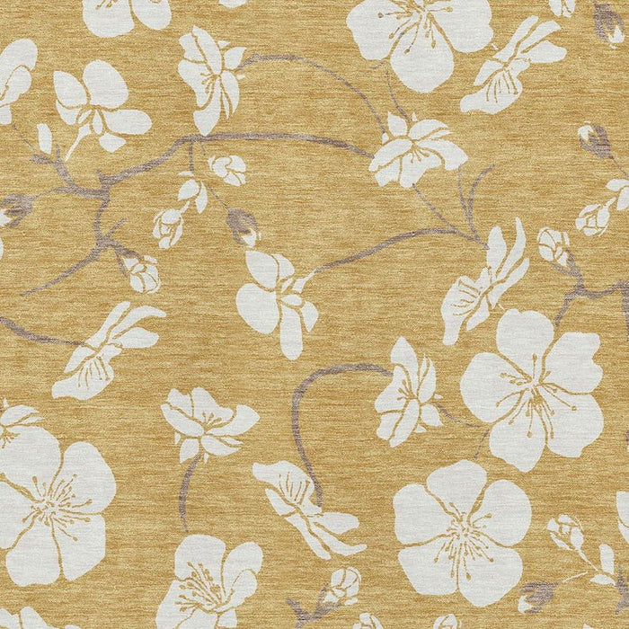 10' X 14' Floral Washable Area Rug With UV Protection (681035) - Gold / Ivory
