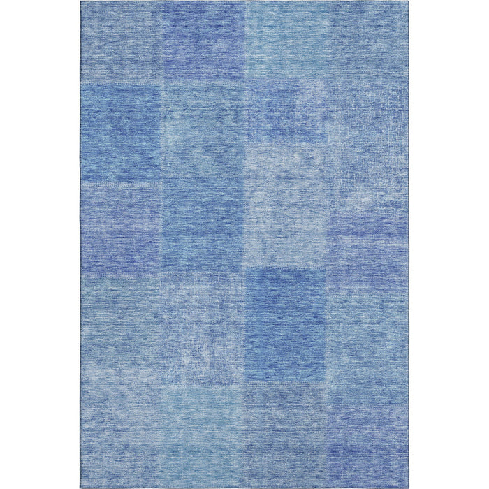 10' X 14' Patchwork Washable Area Rug With UV Protection (655228) - Denim Blue / Ivory