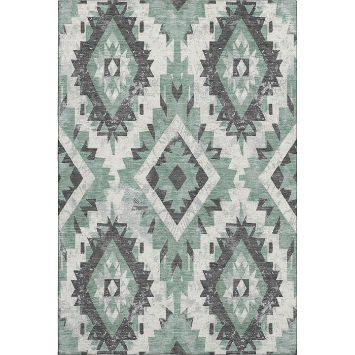 10' X 14' Southwestern Washable Area Rug With UV Protection (706607) - Pale Aqua / Charcoal / Ivory