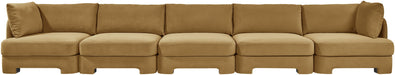 Meridian Furniture Hammond velvet performance fabric 5-piece sectional sofa with plush upholstery and modern design.