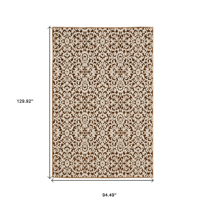 8' X 11' Oriental Area Rug - Rust And Beige