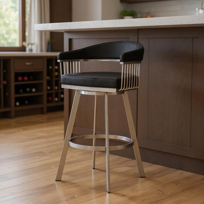 29" Iron Swivel Backless Bar Height Bar Chair - Black And Silver