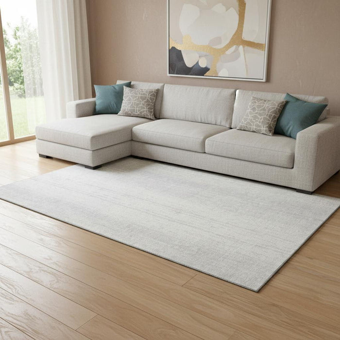 10' X 14' Striped Washable Area Rug With UV Protection (668367) - Silver / Ivory