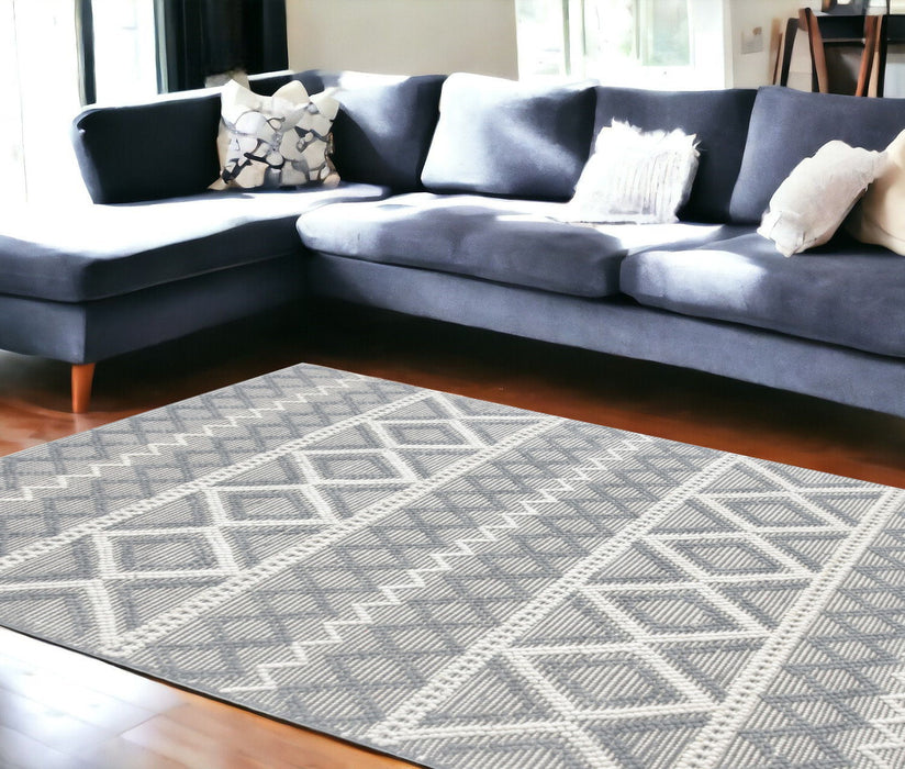 8' x 11' Geometric Handmade Area Rug - Gray And Ivory