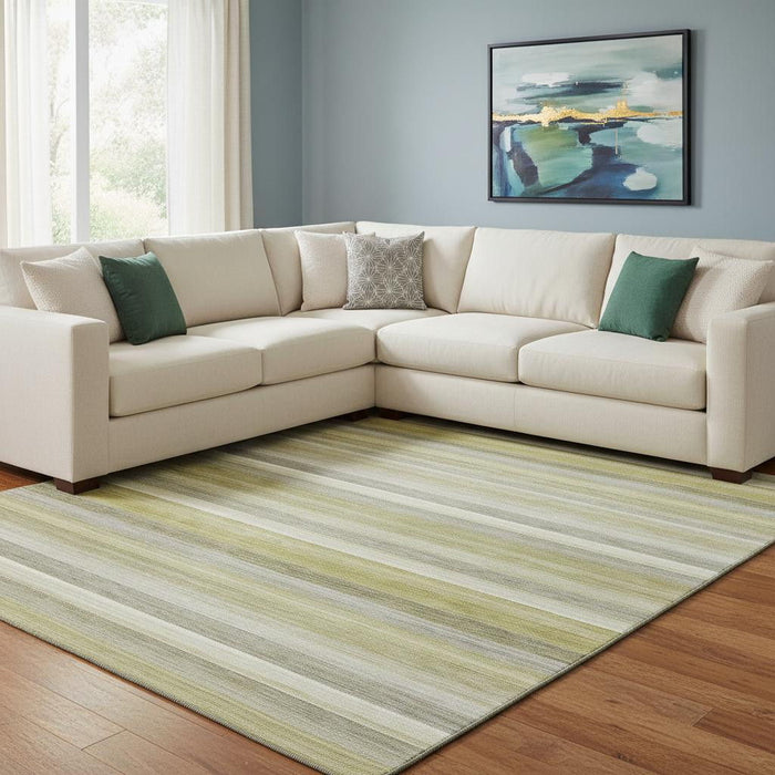 9' X 12' Striped Washable Area Rug With UV Protection (648063) - Wheat / Gray / Ivory