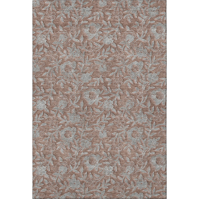 10' X 14' Floral Washable Area Rug With UV Protection - Terra Cotta And Gray