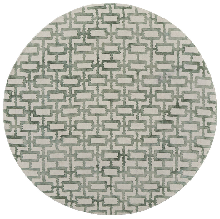 10' Round Trellis Hand Tufted Area Rug - Ivory And Green