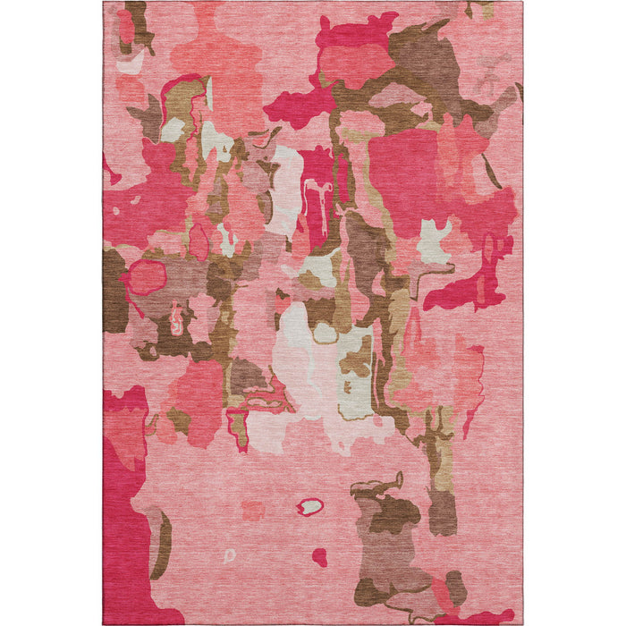 10' X 14' Abstract Washable Area Rug With UV Protection (680711) - Coral / Pink / Ivory