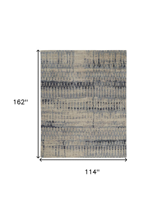 9' x 13' Wool Abstract Hand Knotted Area Rug - Gray Blue And Ivory