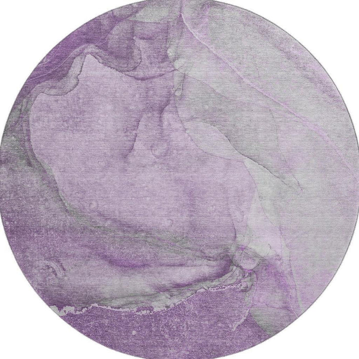 8' Abstract Washable Round Rug With UV Protection (647407) - Lilac / Ivory