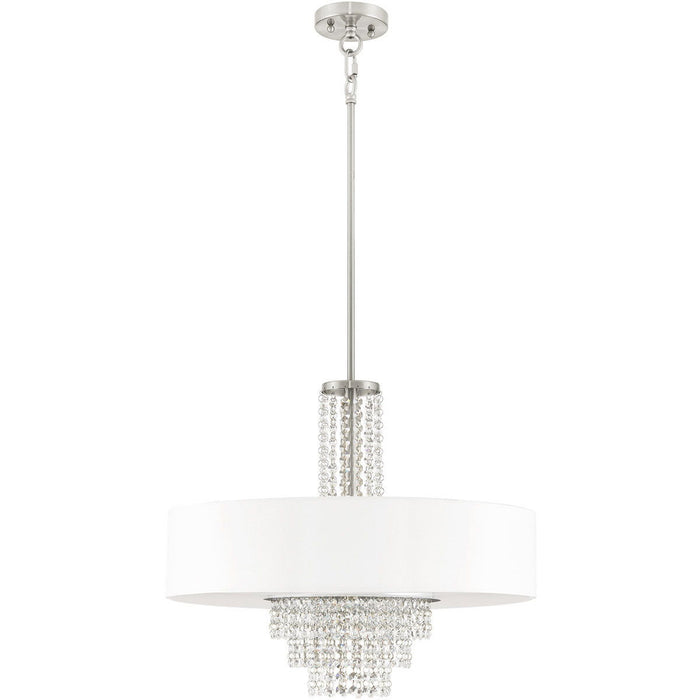 24" Five Light Dimmable Chandelier With Shades - Nickel / Pearl Silver
