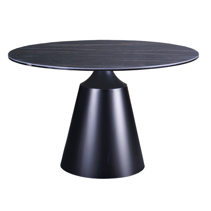 47" Ceramic And Metal Pedestal Base Round Top Dining Table - Black