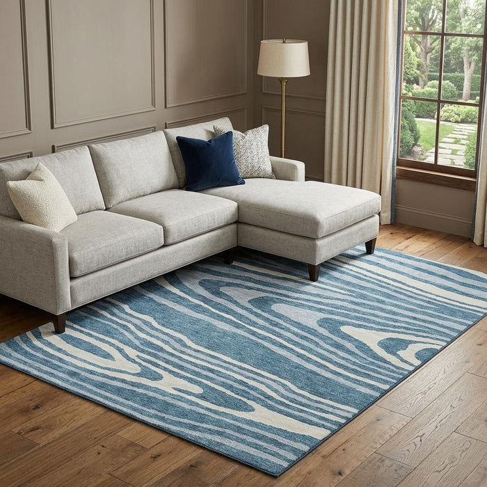 10' X 14' Woodland Lodge Washable Area Rug With UV Protection (676986) - Navy Blue / Ivory
