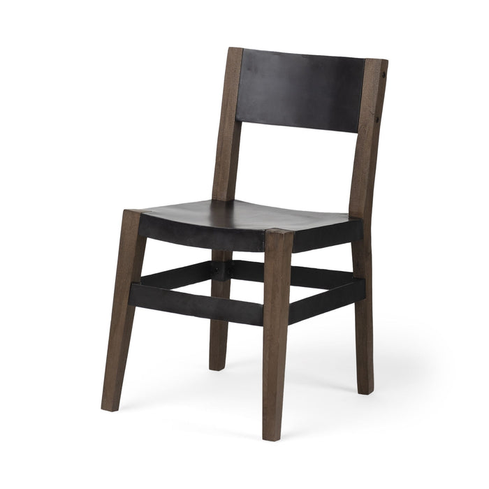 Metal Wood Open Back Dining Side Chair - Brown / Black
