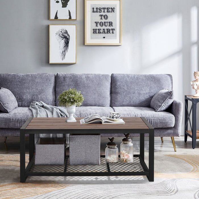 Giga console coffee table with reclaimed wood finish, natural wood tone, rectangular shape, ideal for living room decor.