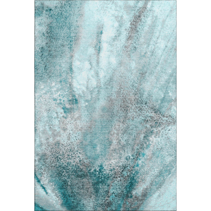 10' X 14' Abstract Washable Area Rug With UV Protection (646810) - Teal / Ivory