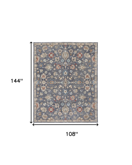 9' x 12' Wool Floral Hand Tufted Area Rug - Gray And Ivory