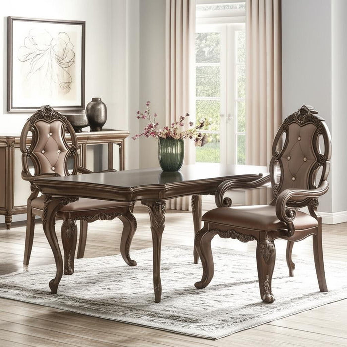 Tufted Upholstered Faux Leather And Solid Wood Dining Arm Chairs (Set of 2) - Oak
