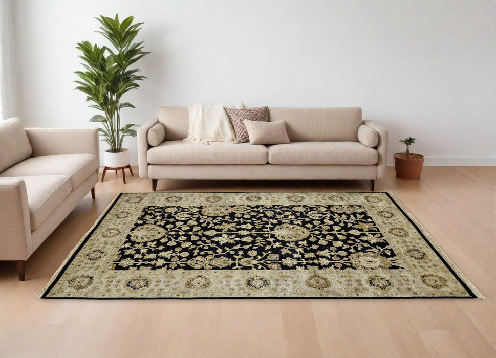 8' x 10' Wool Oriental Hand Knotted Area Rug - Black