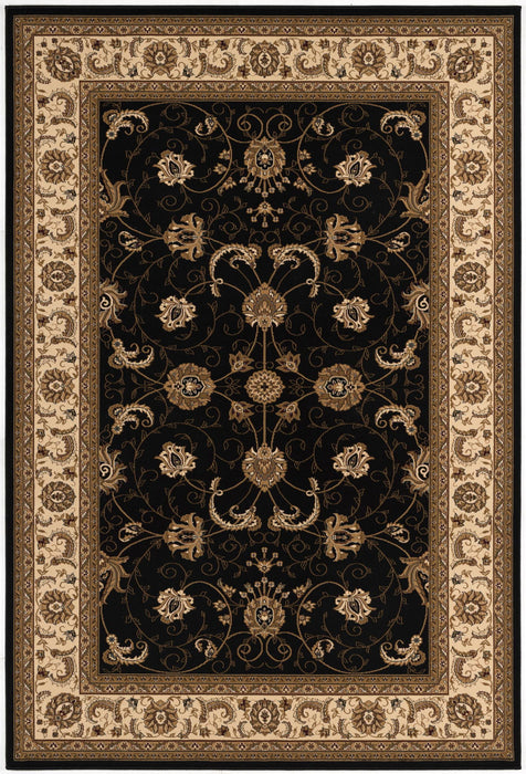 6.5' x 9.3' Oriental Power Loom Area Rug - Black And Ivory