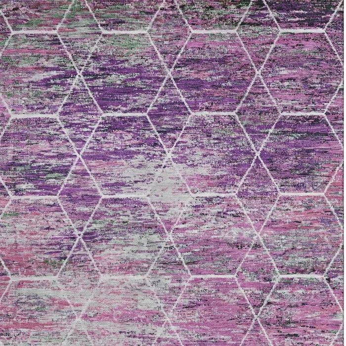10' X 14' Geometric Washable Area Rug With UV Protection (699214) - Purple / Ivory / Blush