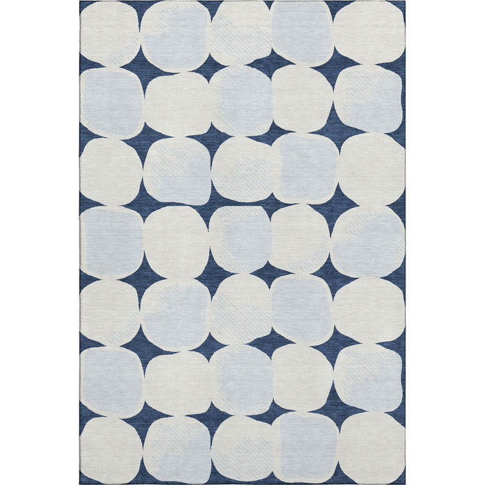 10' X 14' Abstract Geometric Washable Area Rug With UV Protection (669216) - Navy Blue / Ivory