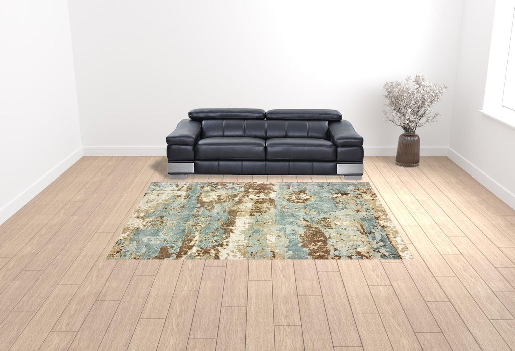 9' x 12' Abstract Hand Loomed Stain Resistant Area Rug - Blue And Brown