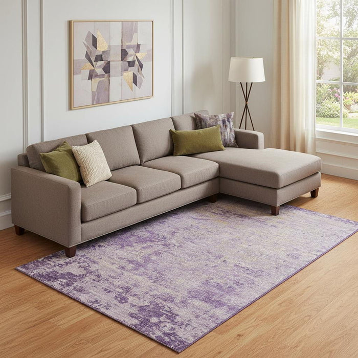 10' X 14' Abstract Washable Area Rug With UV Protection (707545) - Purple / Beige
