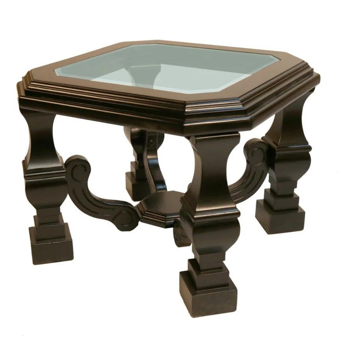 Wood Glass Square End Table - Espresso / Brown / Clear