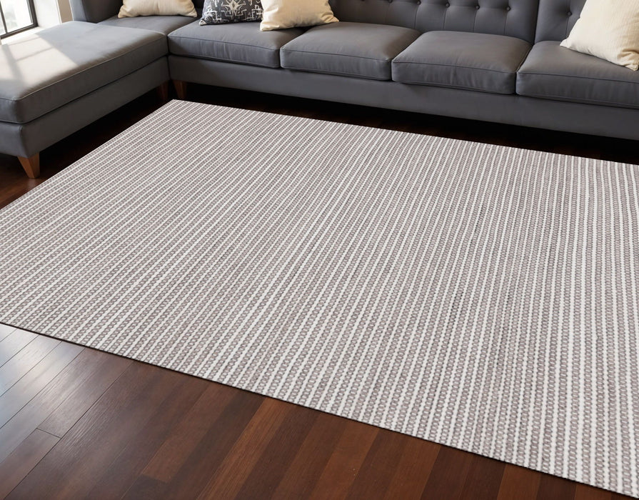 8' X 11' Striped Hand Woven Area Rug (660120) - White / Taupe