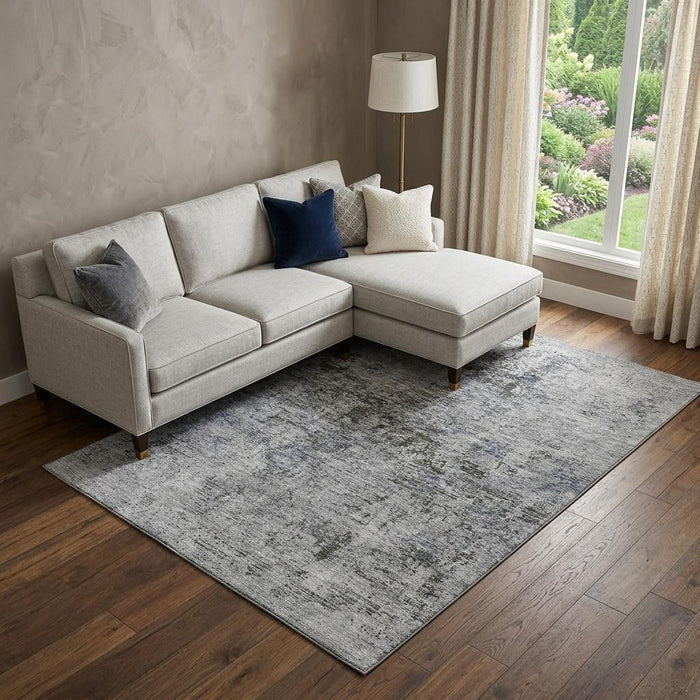 10' X 14' Abstract Washable Area Rug With UV Protection (675648) - Gray / Silver