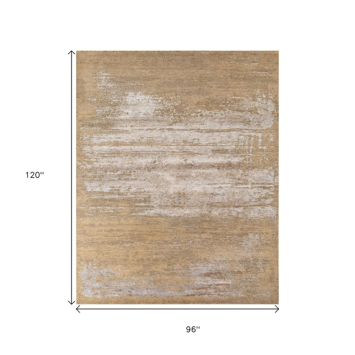 8' X 10' Abstract Hand Knotted Area Rug - Beige