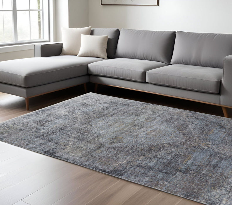 12' X 15' Abstract Distressed Area Rug - Gray And Silver