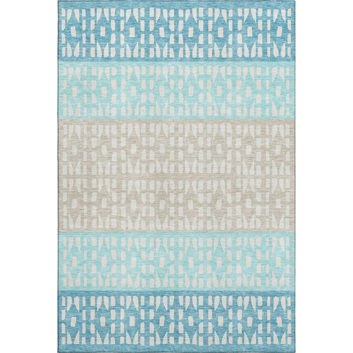 10' X 14' Geometric Washable Area Rug With UV Protection (676368) - Teal / Beige / Ivory