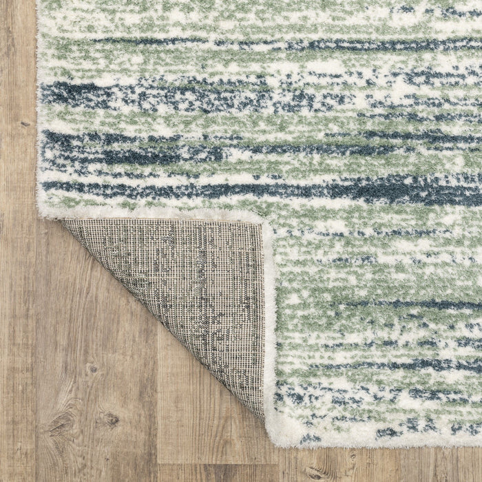 8' X 11' Striped Distressed Area Rug - Blue And Green