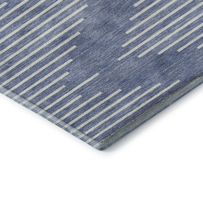 10' X 14' Geometric Washable Area Rug With UV Protection (679714) - Denim Blue / Ivory