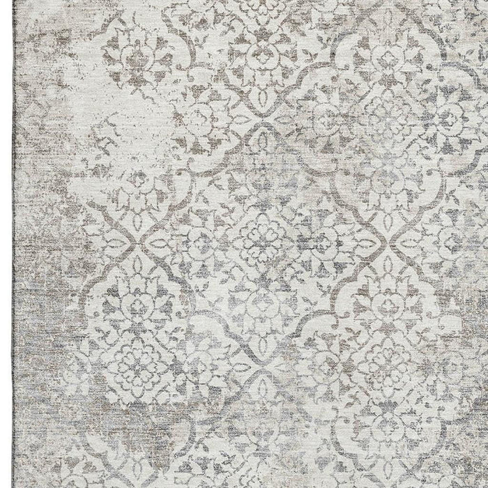 9' X 12' Abstract Washable Area Rug With UV Protection - Ivory And Gray