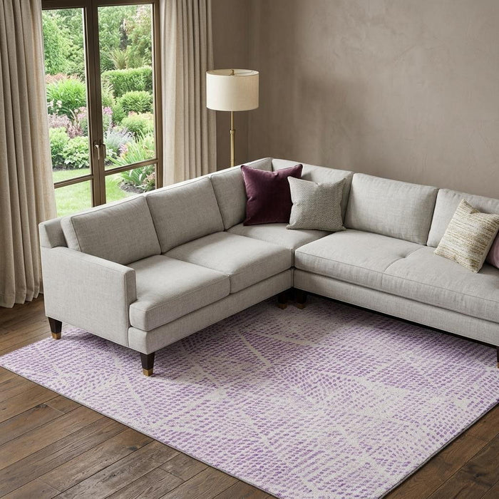 8' X 10' Diamond Washable Area Rug With UV Protection (650594) - Purple / Ivory
