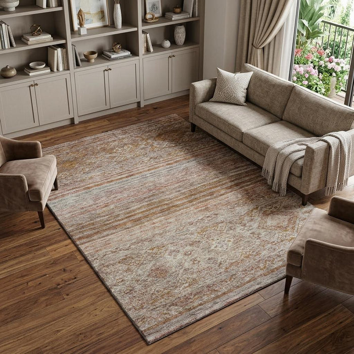 10' X 14' Abstract Geometric Washable Area Rug With UV Protection (688522) - Copper / Gray / Beige