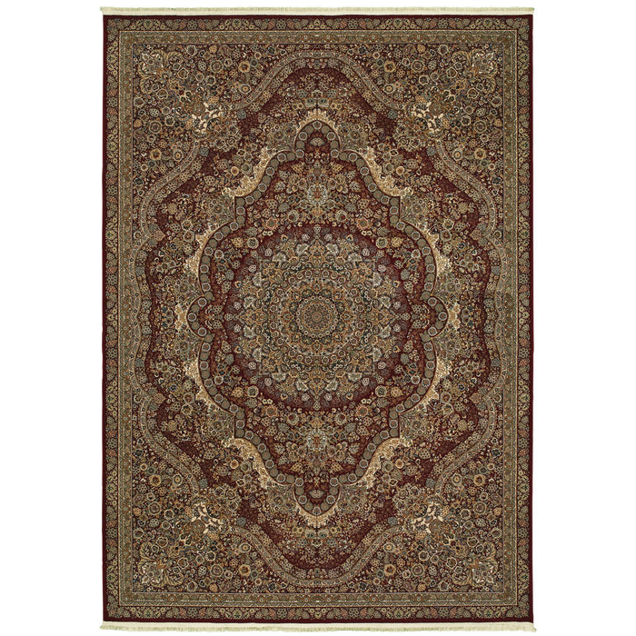 8' X 11' Medallion Area Rug With Fringe - Red And Gold