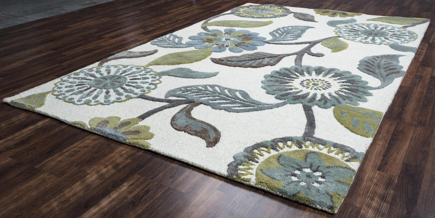 10' X 14' Wool Floral Hand Tufted Area Rug (747301) - Ivory / Brown / Blue / Teal / Green
