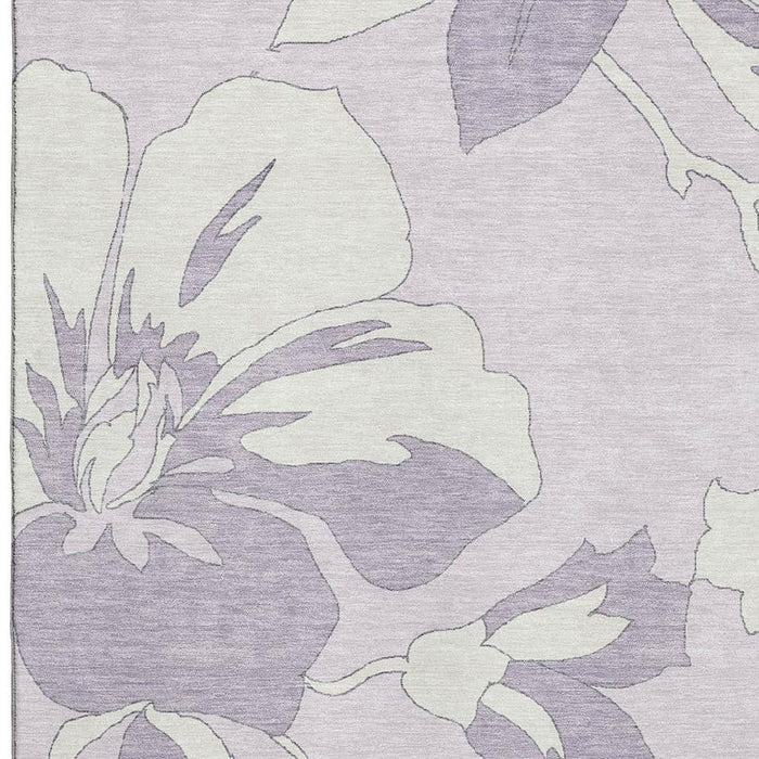 8' X 10' Floral Washable Area Rug With UV Protection (667991) - Lavender / Ivory