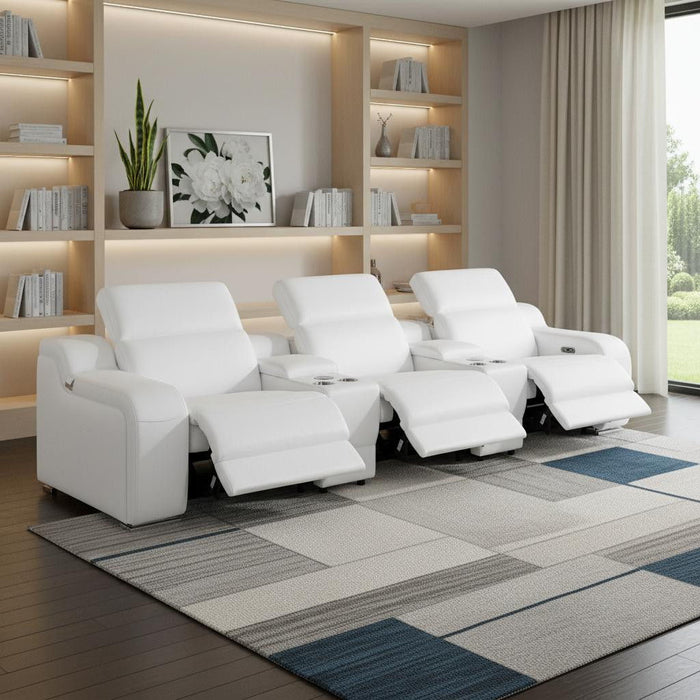 129" Reclining USB Reclining Sofa With Silver Legs - White