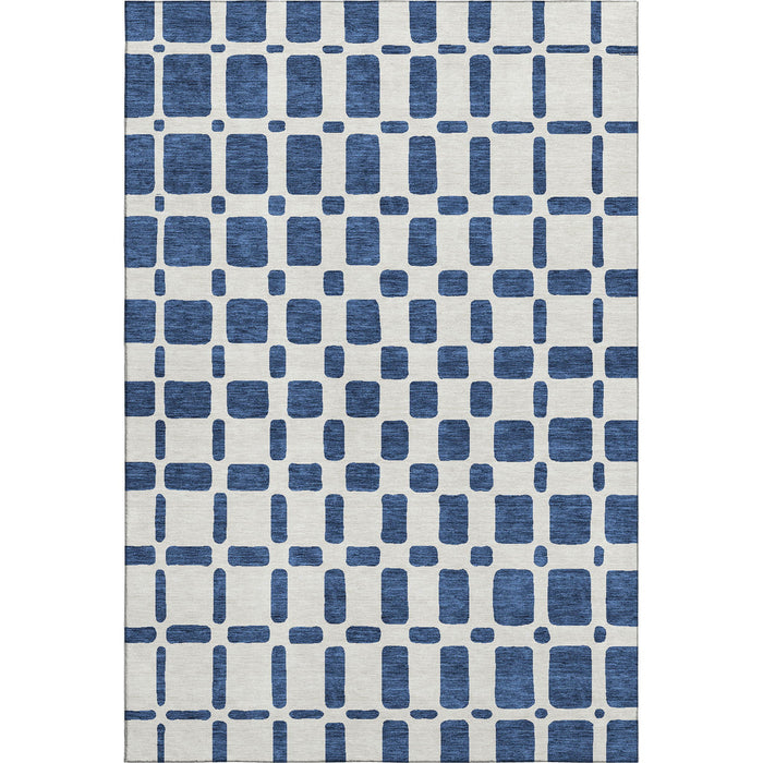 10' X 14' Geometric Washable Area Rug With UV Protection (669294) - Navy Blue / Ivory
