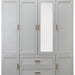 White 75-inch ribbed textured wood wardrobe with six doors and two drawers, HomeRoots dresser for bedroom storage.